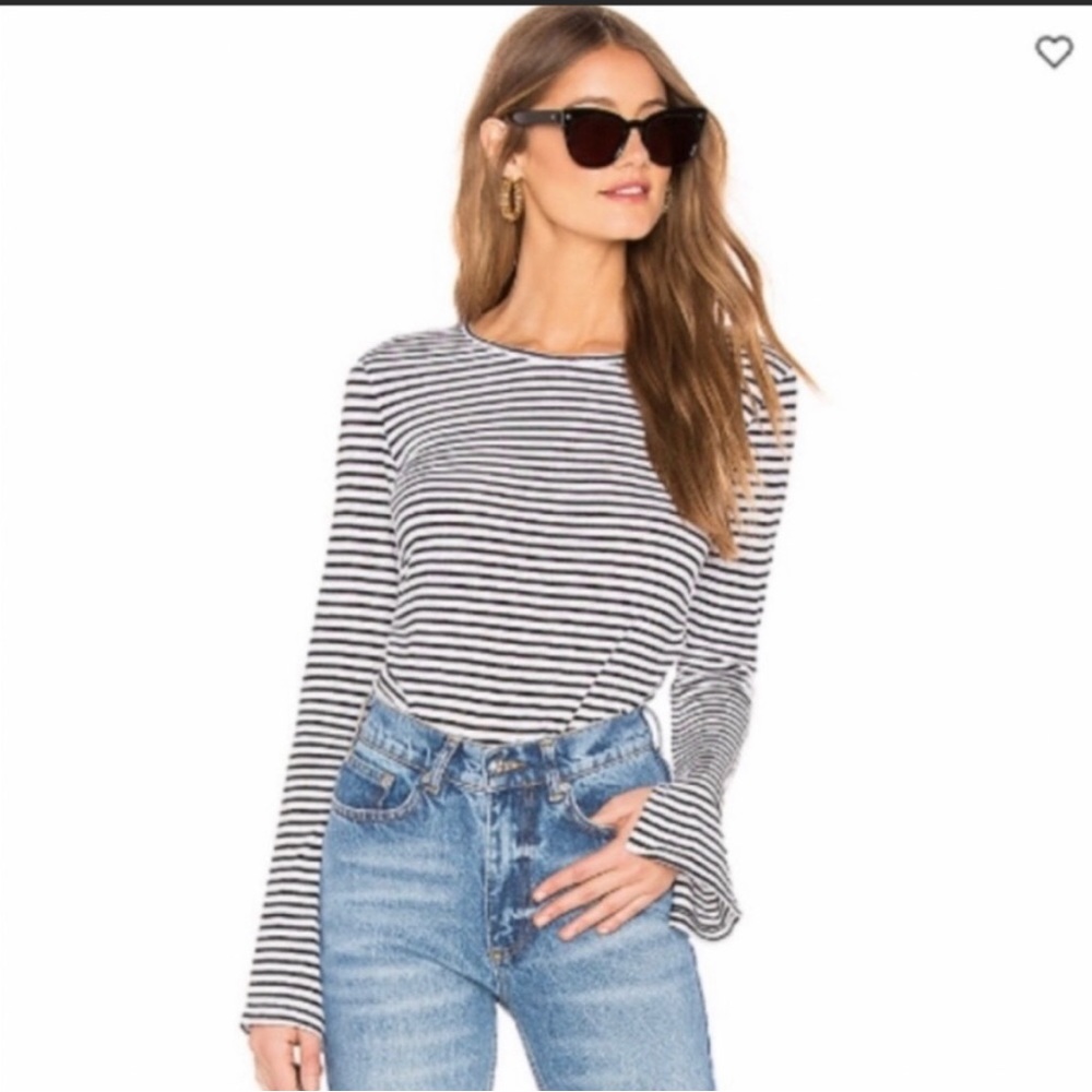FRAME DENIM Linen Striped Long Sleeve Top with bell sleeves A2